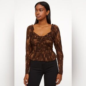 House of Harlow 1960 Brown Patterned Ruched Blouse